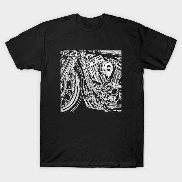 Motorcycle - Hog Lovers Engine Sketch T-Shirt by ToochArt